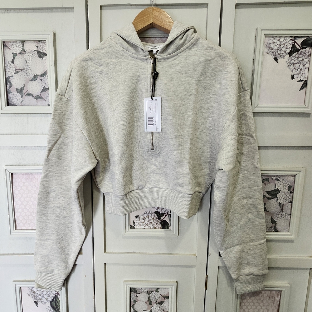 REVOLVE WeWoreWhat Size Medium Cropped Half Zip‎ Hoodie Heather Grey NWT - Picture 6 of 10